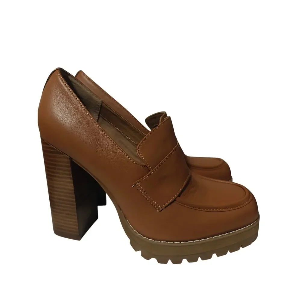Brown Steve Madden Leather Platform Loafers sz 9.5